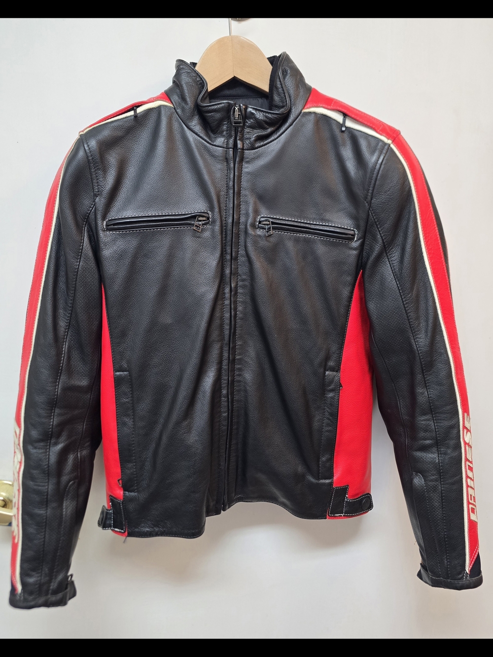 Black & Red Leather Moto Jacket with Red Racing Panels